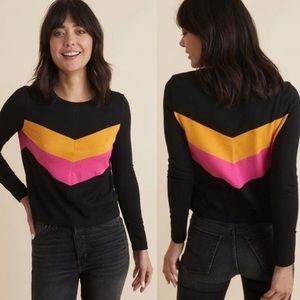 Marine Layer Deb Chevron Knit Sweater: Black Orange Pink Lightweight XS